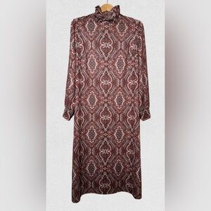 Vintage Paisley Midi Dress Mock Neck Long Sleeve | Medium